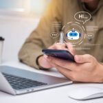 Chatbot conversation Ai Artificial Intelligence technology online customer service.Digital chatbot, robot application, Futuristic technology.Virtual assistant on internet.
